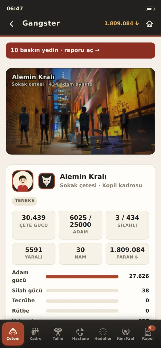 Gangster ekranı: çete gücü, adam sayısı, silah ve baskın raporu